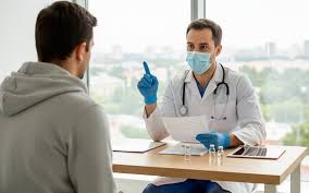 A professional technician performing a DOT drug test for a client